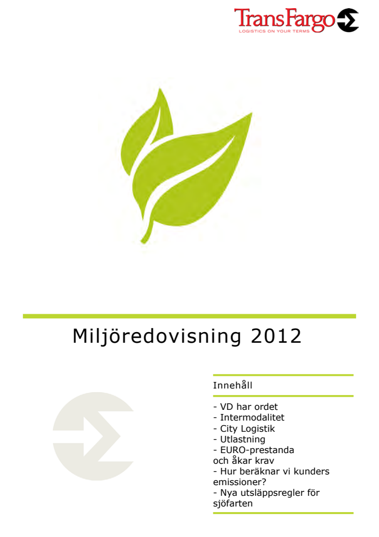Miljöredovisning för TransFargos verksamhet 2012