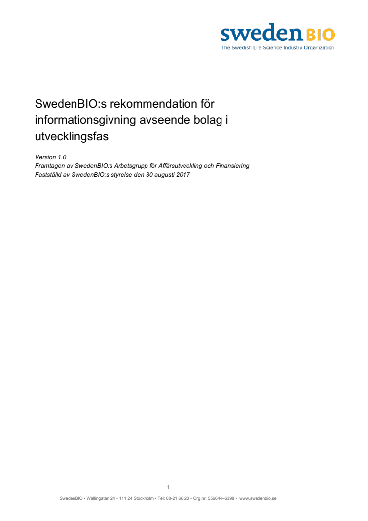 SwedenBIOs rekommendation för informationsgivning 