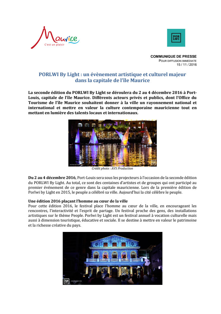 PORLWI By Light : un évènement artistique et culturel majeur  dans la capitale de l’île Maurice