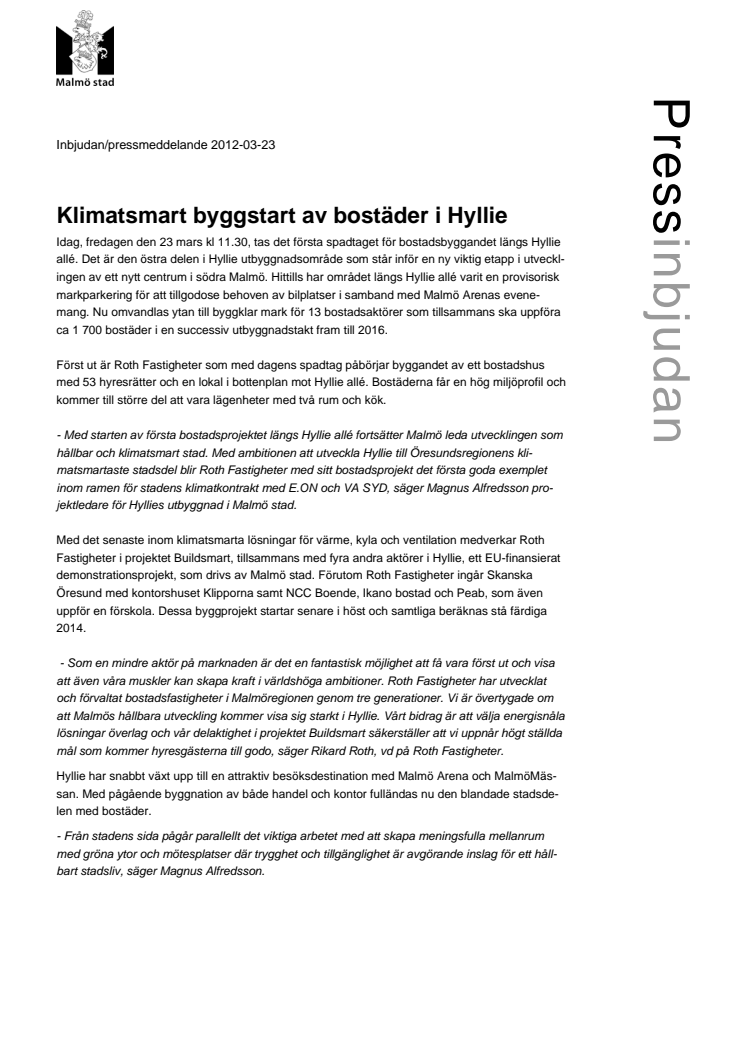 Klimatsmart byggstart av bostäder i Hyllie