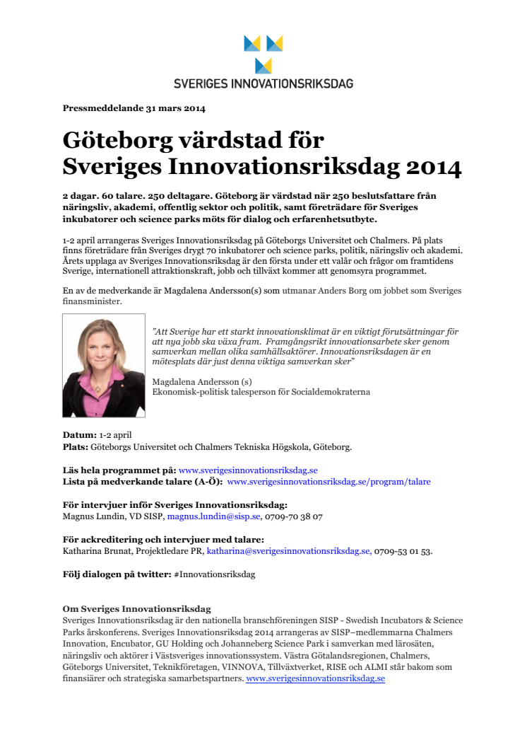 Imorgon öppnar  Sveriges Innovationsriksdag i Göteborg