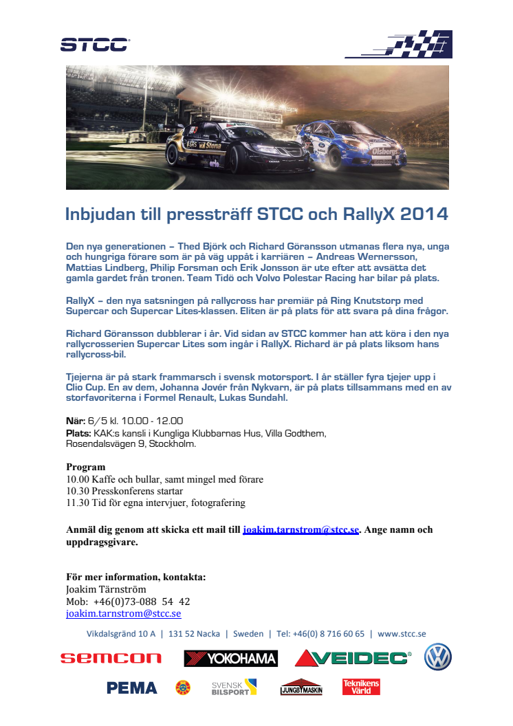 Inbjudan pressträff i Stockholm – STCC och RallyX 2014 