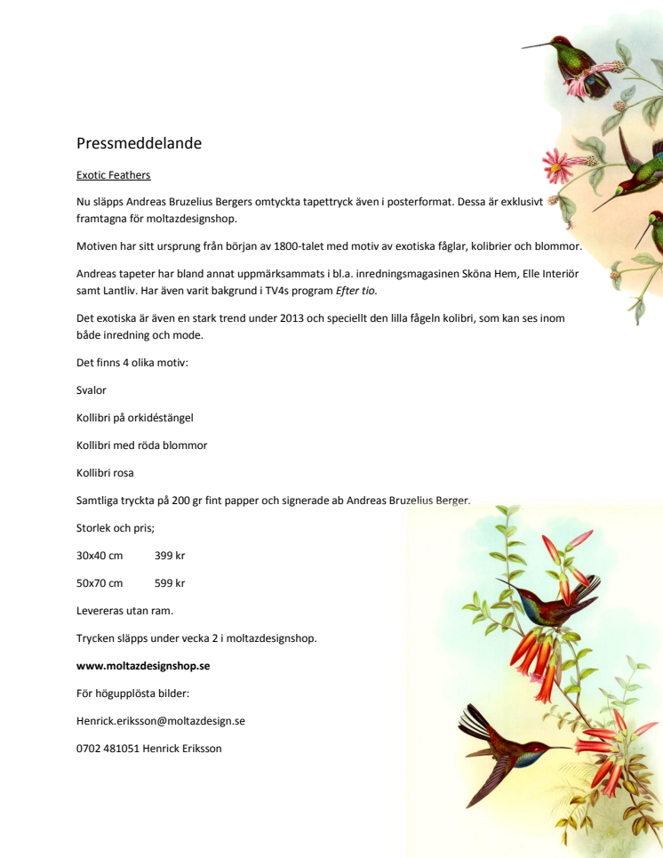 Exotic feathers i moltazdesignshop. Posters av Andreas Bruzelius Berger