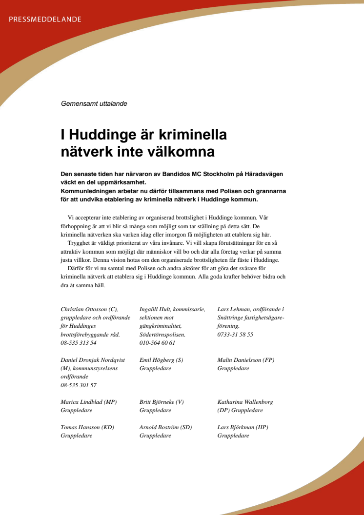 Kriminella nätverk är inte välkomna i Huddinge