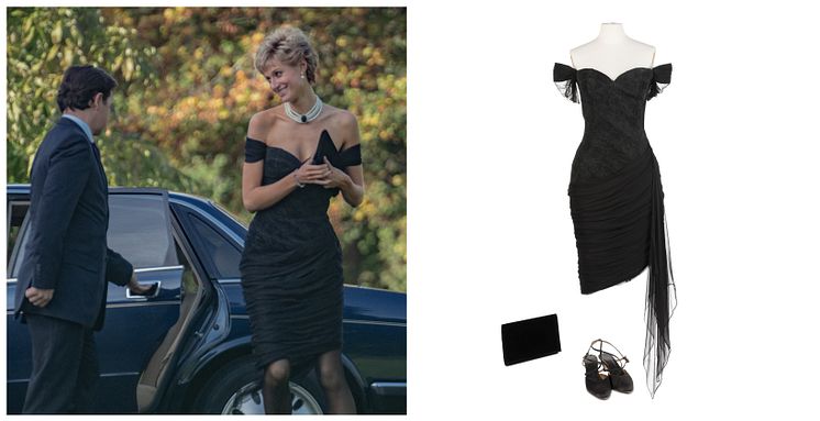 Elizabeth Debicki (as Princess Diana)_ The 'Revenge dress’, custom-made black cocktail dress