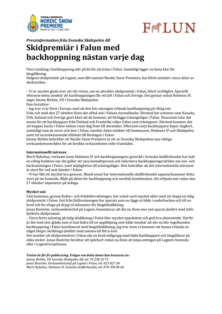 Skidpremiären på Lugnet, i år med backhoppning
