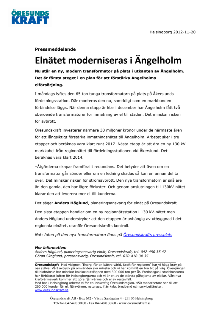 Elnätet moderniseras i Ängelholm