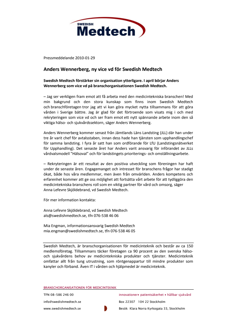 Anders Wennerberg, ny vice vd för Swedish Medtech