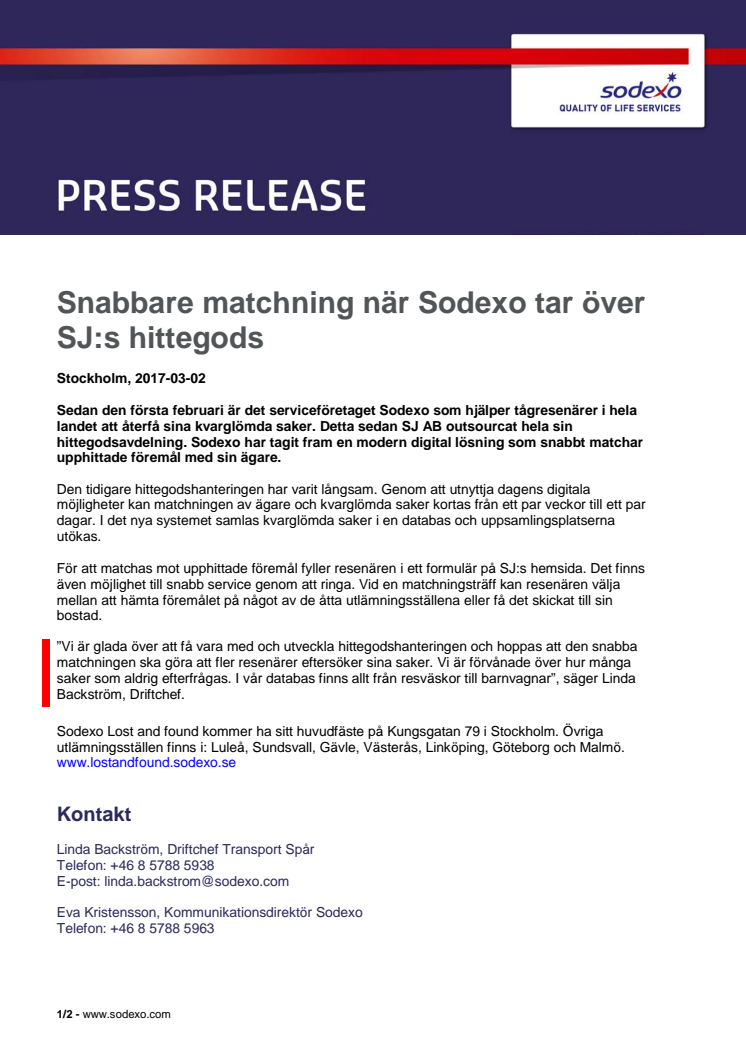 Snabbare matchning när Sodexo tar över SJ:s hittegods