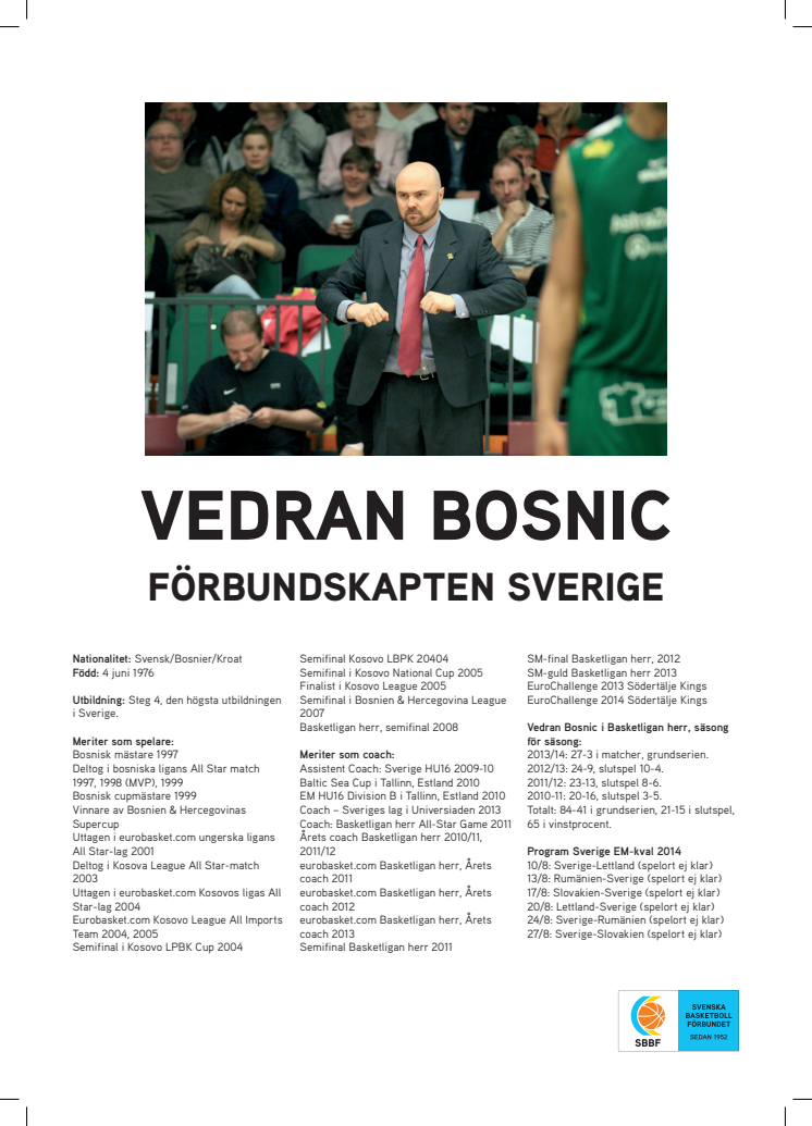 Basket: Vedran Bosnic ny förbundskapten för Sverige