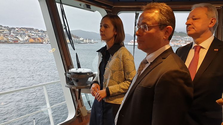 Iselin Nybø, Norway's Minister of Research and Higher Education, on board Eidsvaag Pioneer