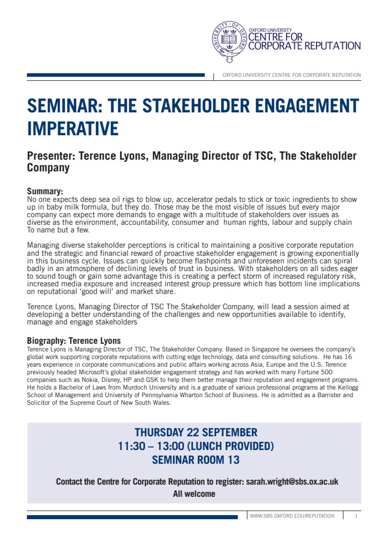 Oxford Seminar: The Stakeholder Engagement Imperative