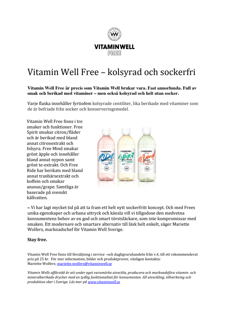 Nyhet! Vitamin Well Free – kolsyrad och sockerfri 