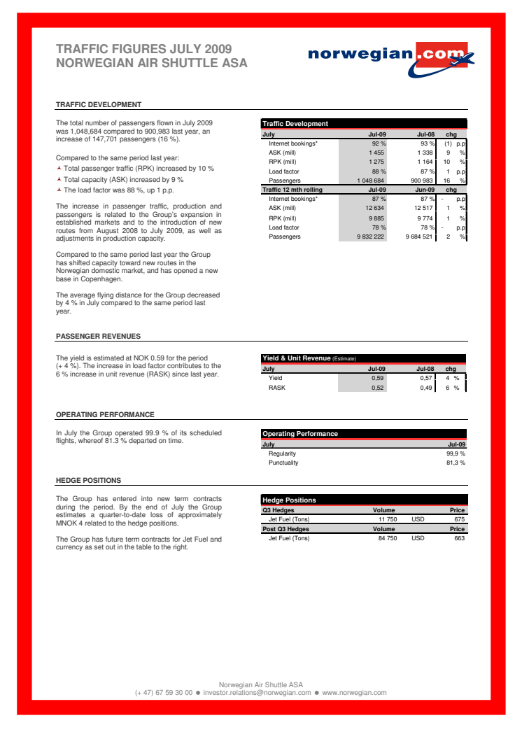 Traffic Figures July 2009