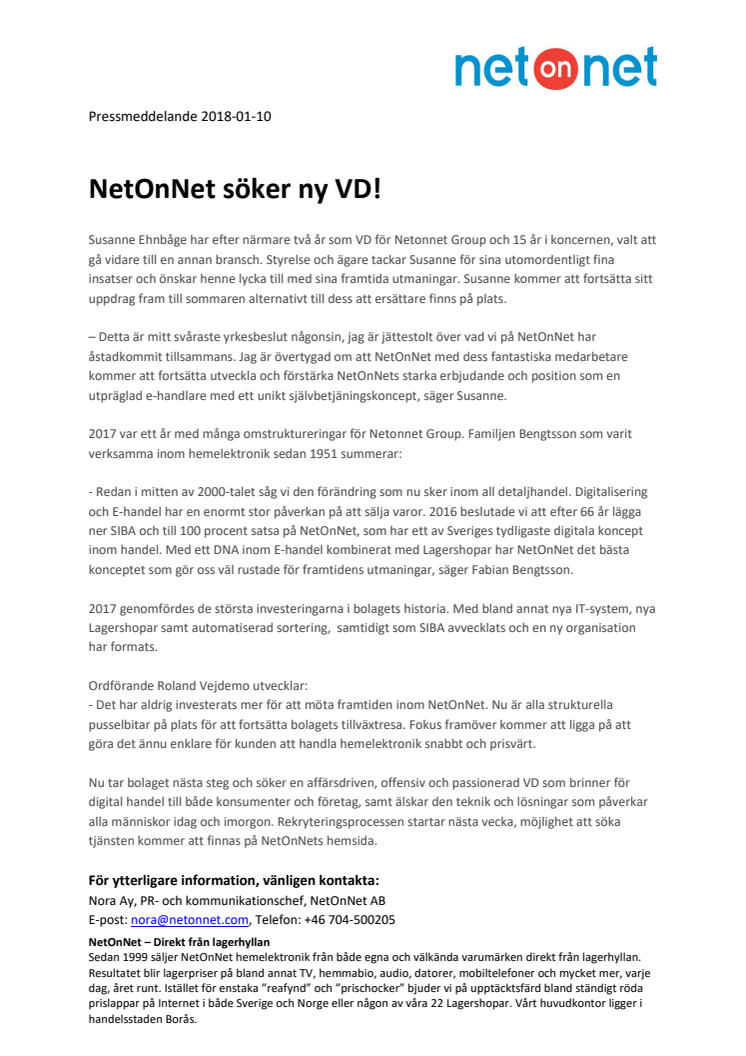 NetOnNet söker ny VD!