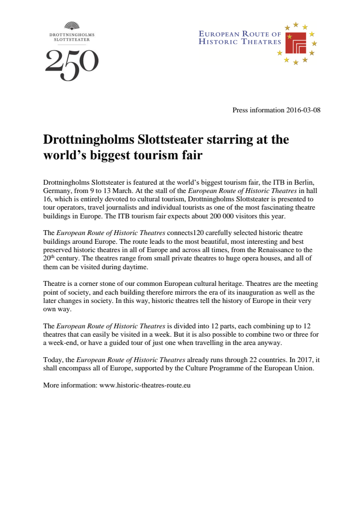 Drottningholms Slottsteater starring at the world’s biggest tourism fair