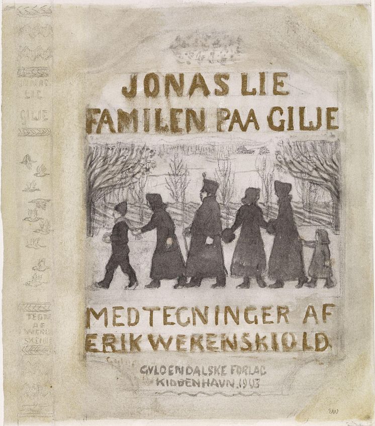 Erik Werenskiold, Bokomslag, 1903, Blyant, pensel og penn på papir, Foto  Dag Andre Ivarsøy, Nasjonalmuseet
