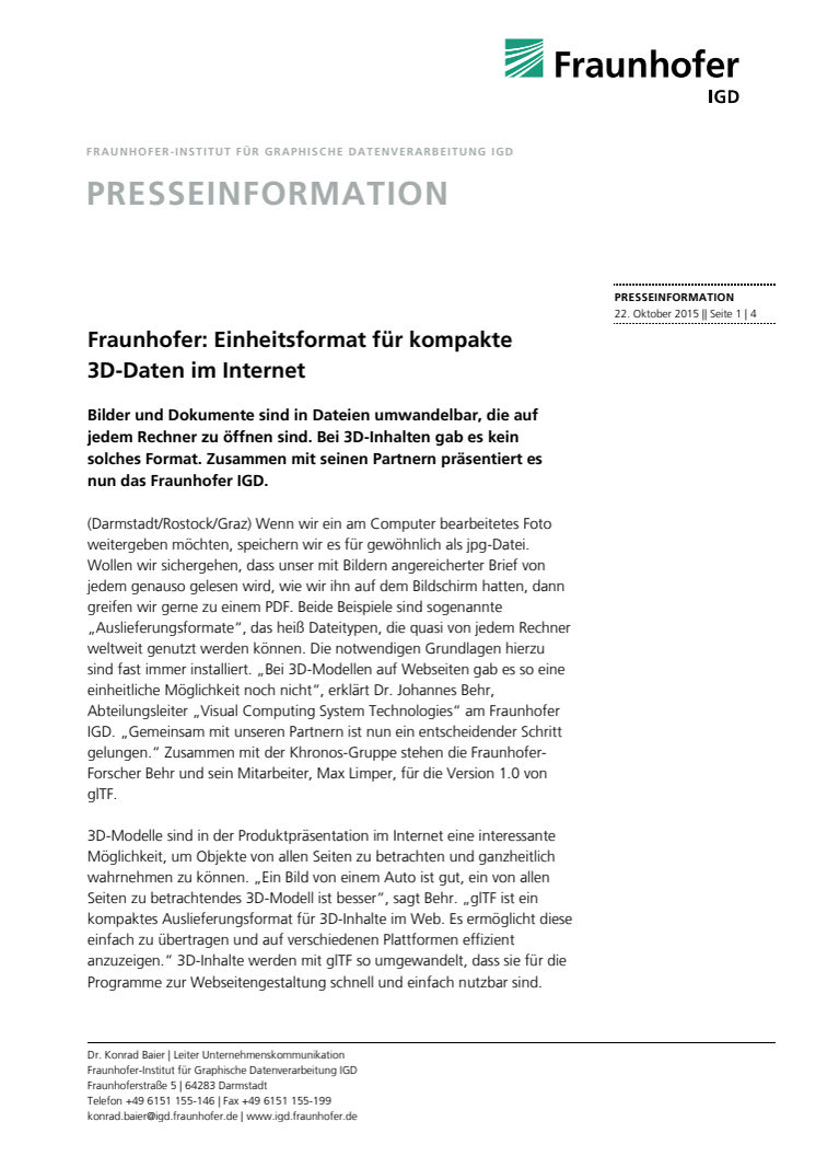 Fraunhofer: Einheitsformat für kompakte 3D-Daten im Internet