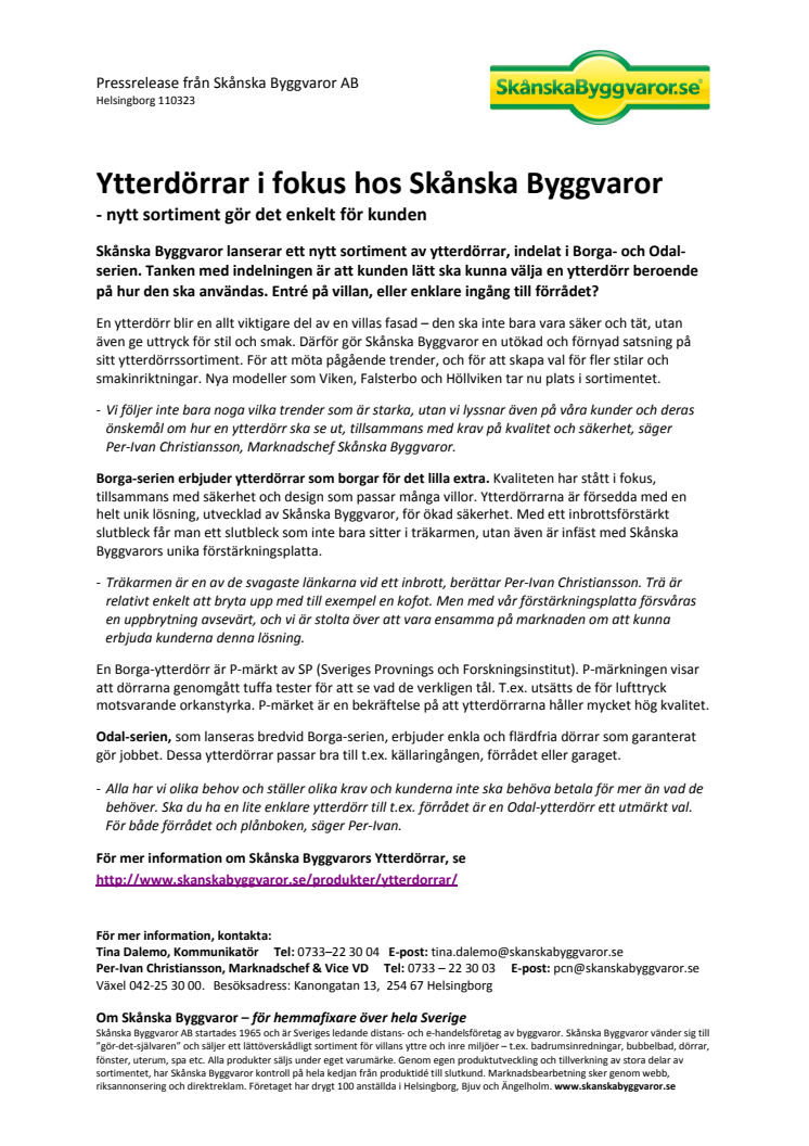 Ytterdörrar i fokus hos Skånska Byggvaror - nytt sortiment gör det enkelt för kunden