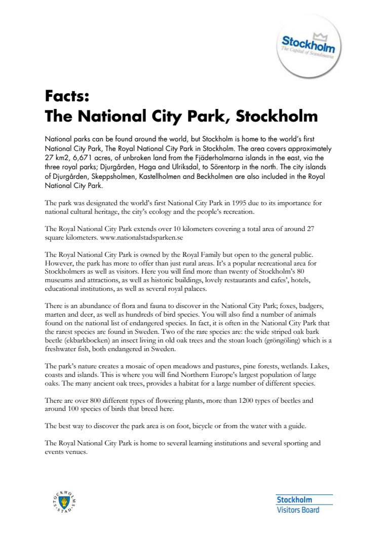 Facts: About the Royal National City Park