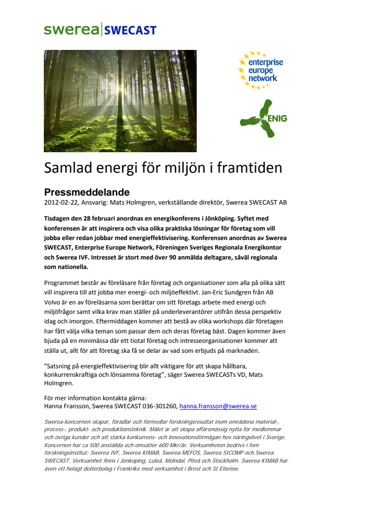 Samlad energi för miljön i framtiden
