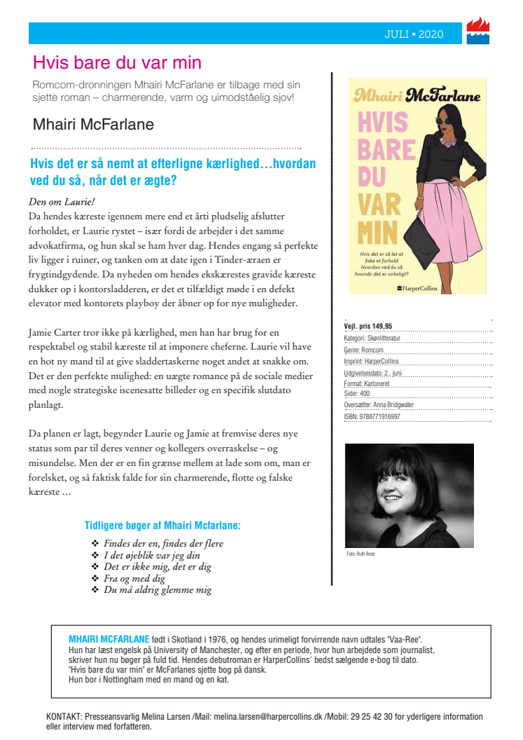 Nyhed på vej fra HarperCollins: HVIS BARE DU VAR MIN af Mhairi McFarlane