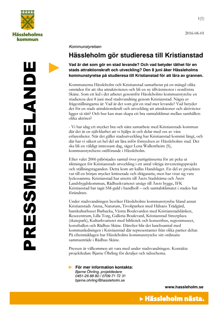 Hässleholm gör studieresa till Kristianstad