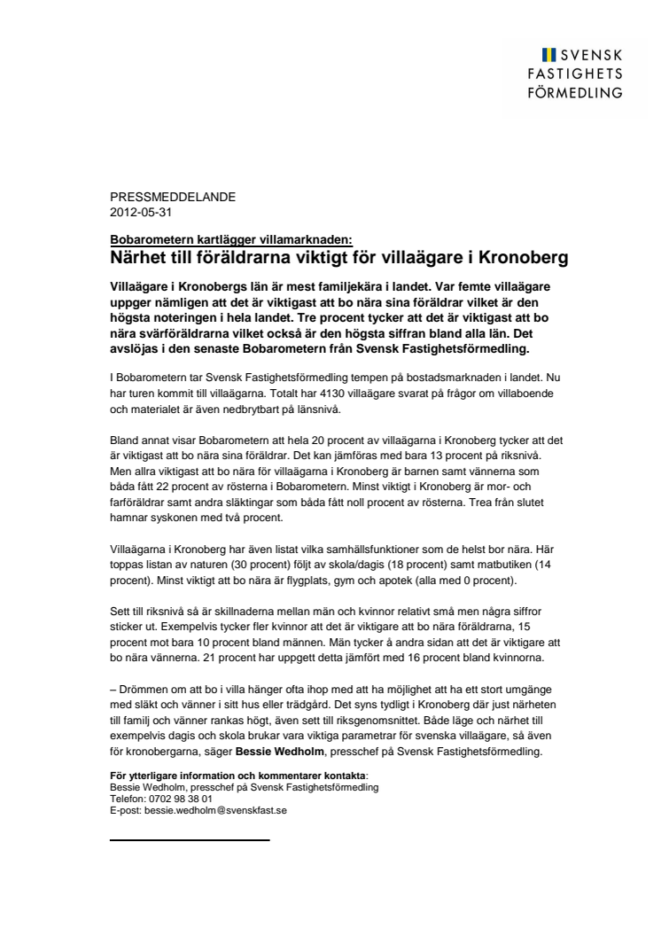 Bobarometern: Närhet till föräldrarna viktigt för villaägare i Kronoberg