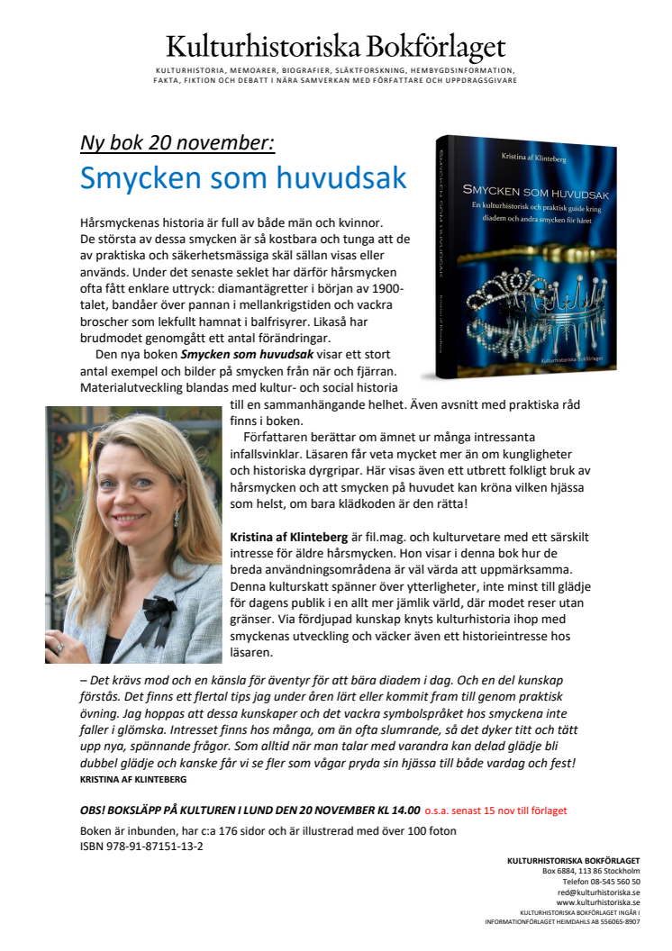 Ny bok: Smycken som huvudsak - En kulturhistorisk och praktisk guide kring diadem och andra smycken för håret