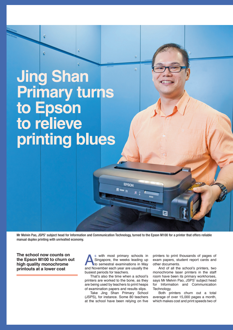 Jing Shan Primary turns to Epson to relieve printing blues