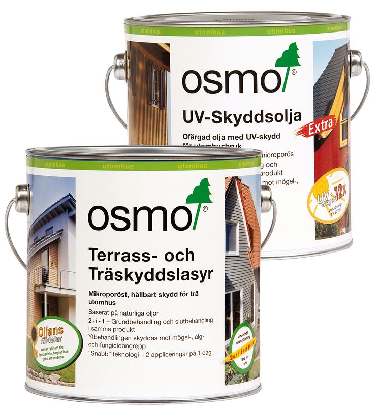 Osmos uteserier Terrass- och Träskyddslasyr och UV-Skyddsolja Extra