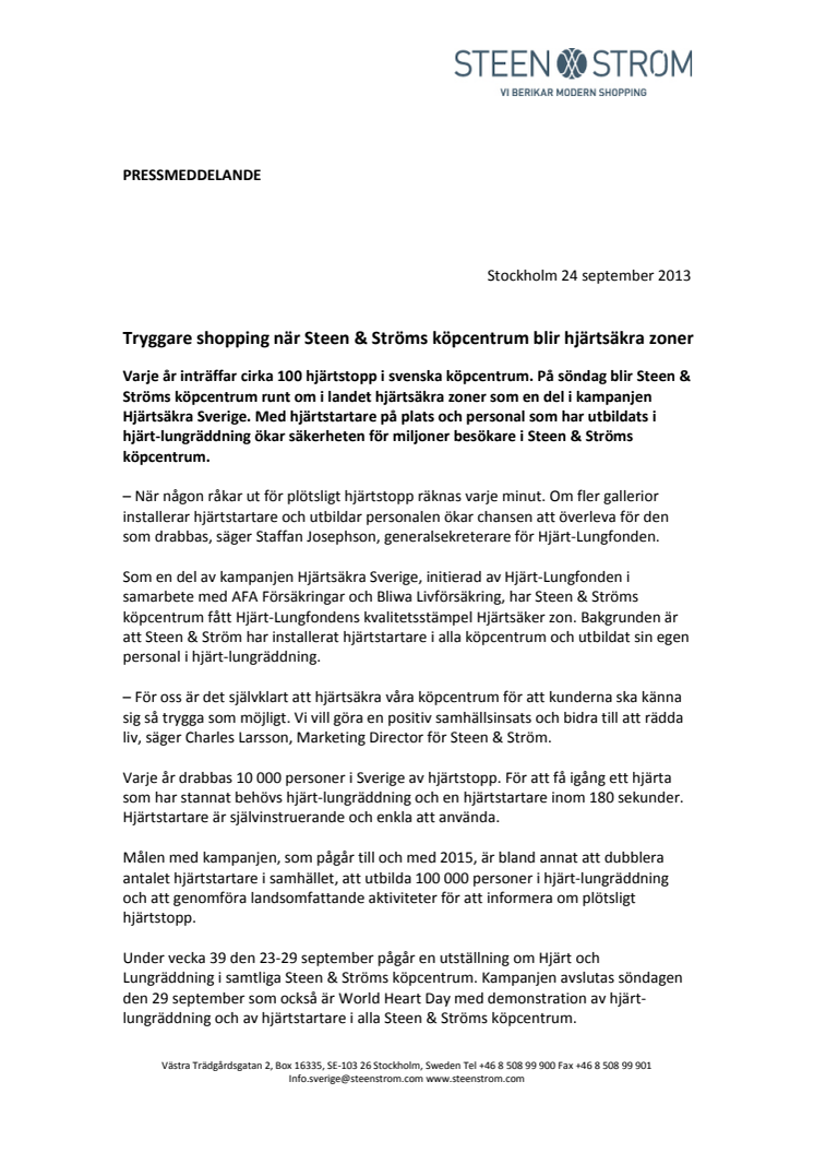 Tryggare shopping när Steen & Ströms köpcentrum blir hjärtsäkra zoner