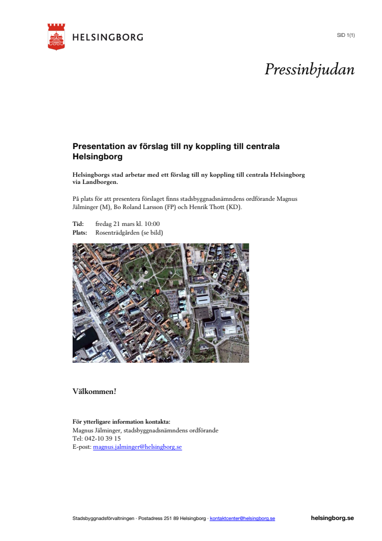 Pressinbjudan: Presentation av förslag till ny koppling till centrala Helsingborg