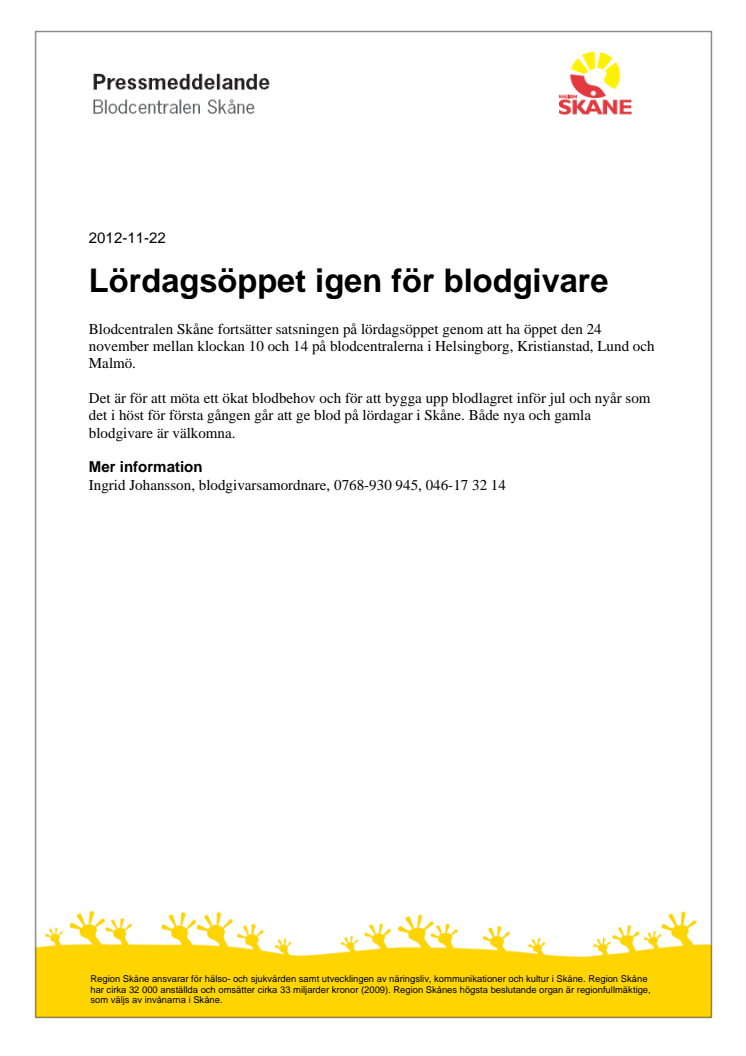 Lördagsöppet igen för blodgivare