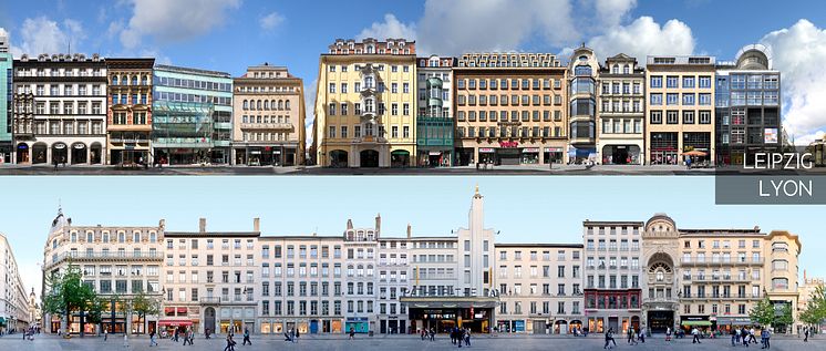 Streetline Panoramen von Straßenzügen in Leipzig und Lyon 