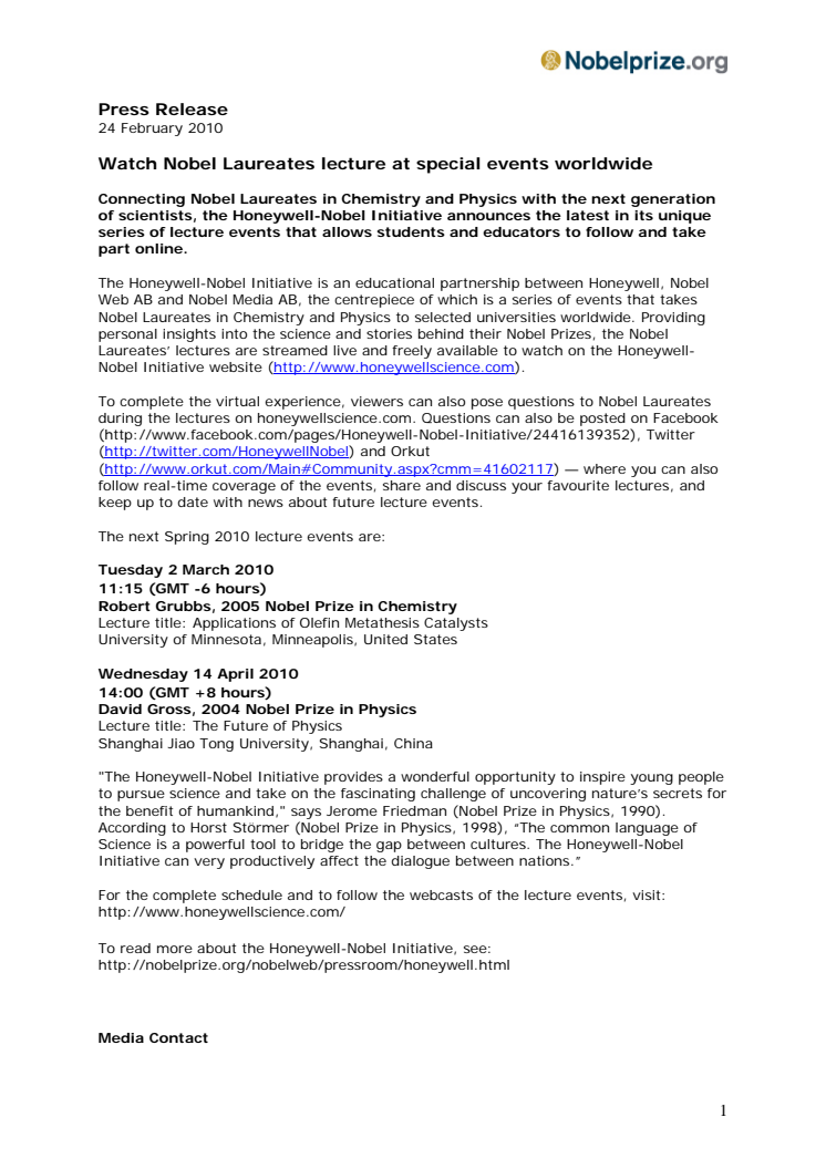 Watch Nobel Laureates lecture at special events worldwide