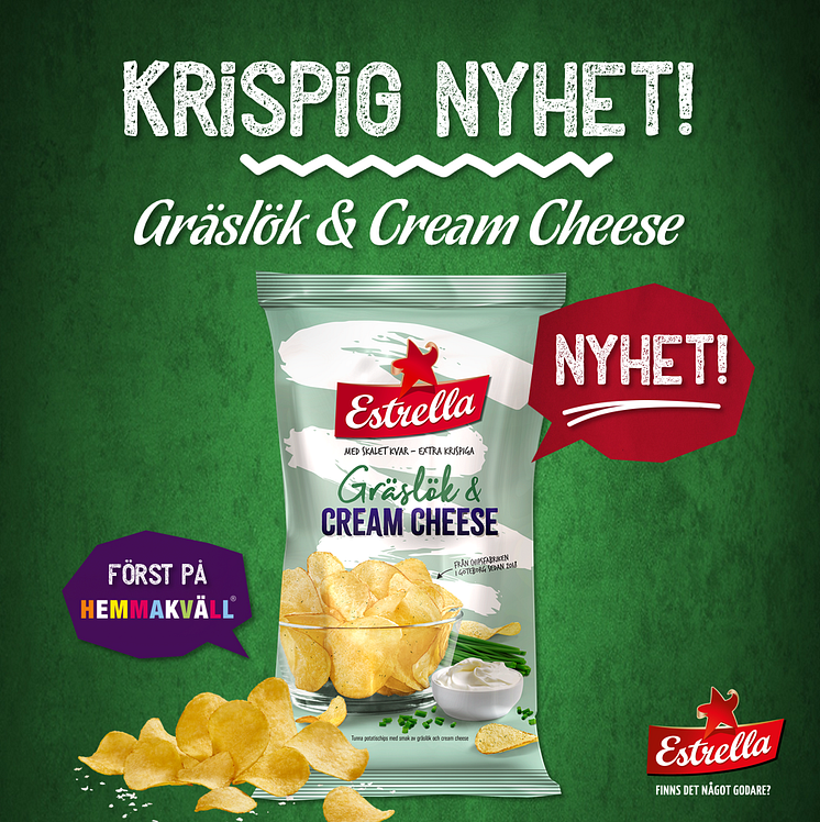 Estrella lanserar potatischips med smak av Gräslök & Cream cheese 2018