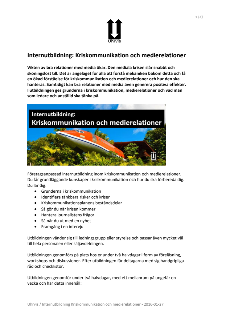 Internutbildning: Kriskommunikation och medierelationer