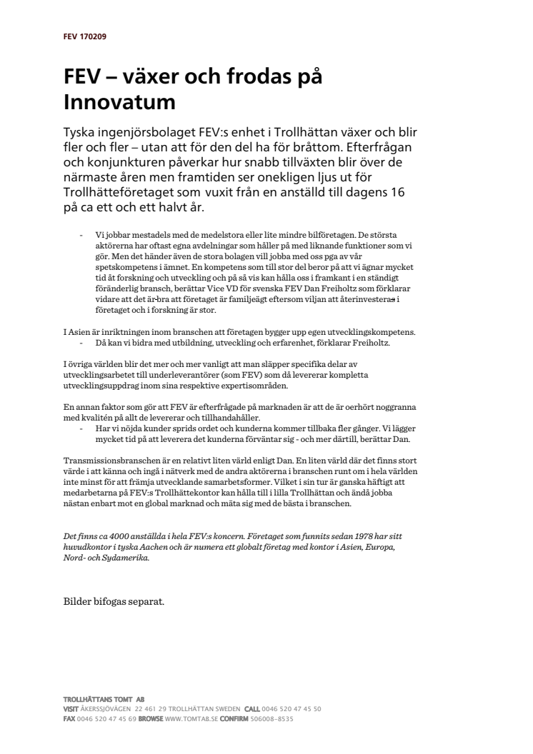 FEV – växer och frodas på Innovatum