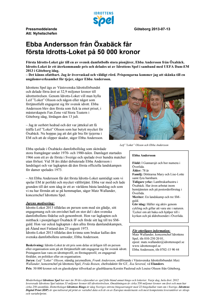 Ebba Andersson från Öxabäck får första Idrotts-Loket på 50 000 kronor