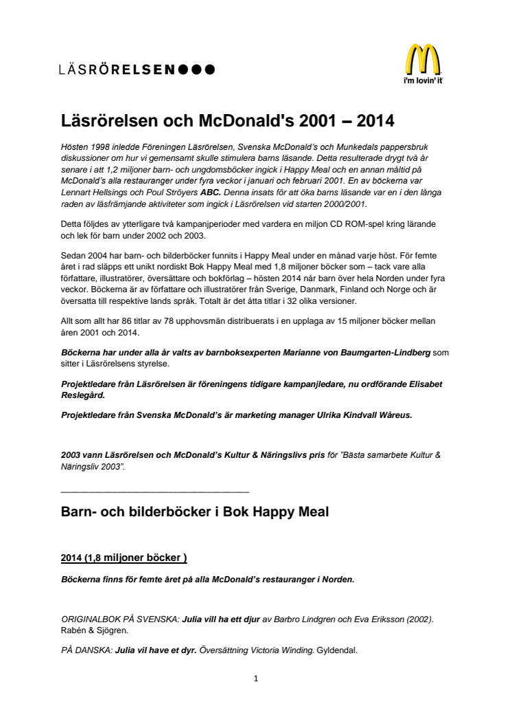 Läsrörelsen - McDonald´s 2001-2014