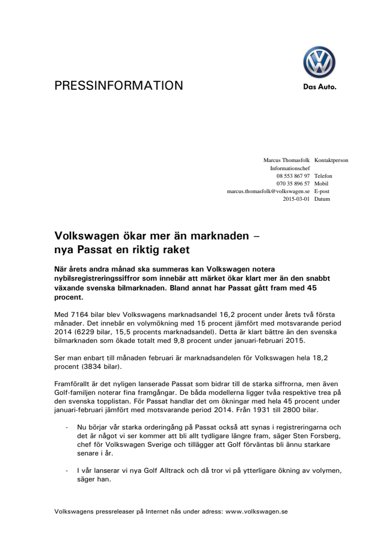 Volkswagen ökar mer än marknaden – nya Passat en riktig raket