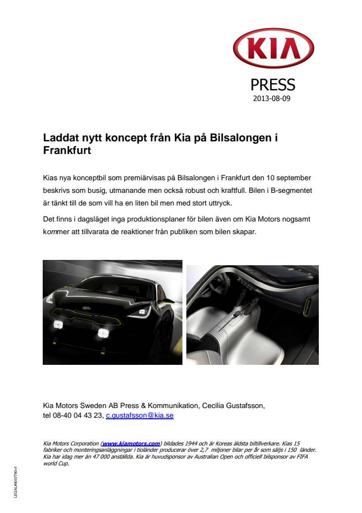 Laddat nytt koncept från Kia på Bilsalongen i Frankfurt