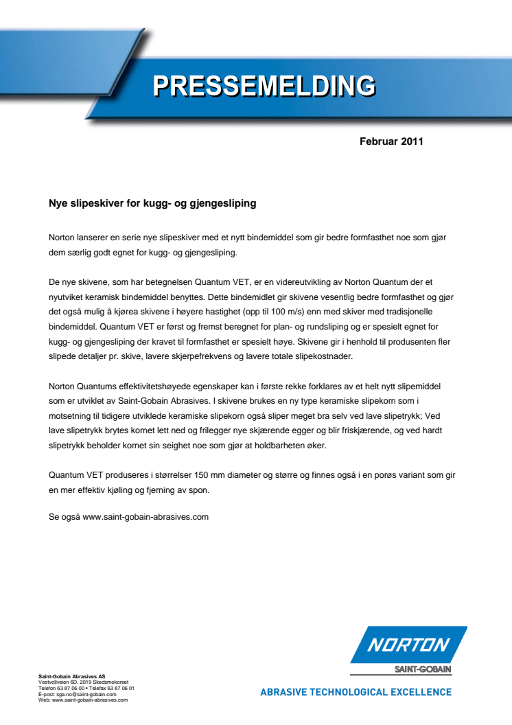 Nye slipeskiver for kugg- og gjengesliping