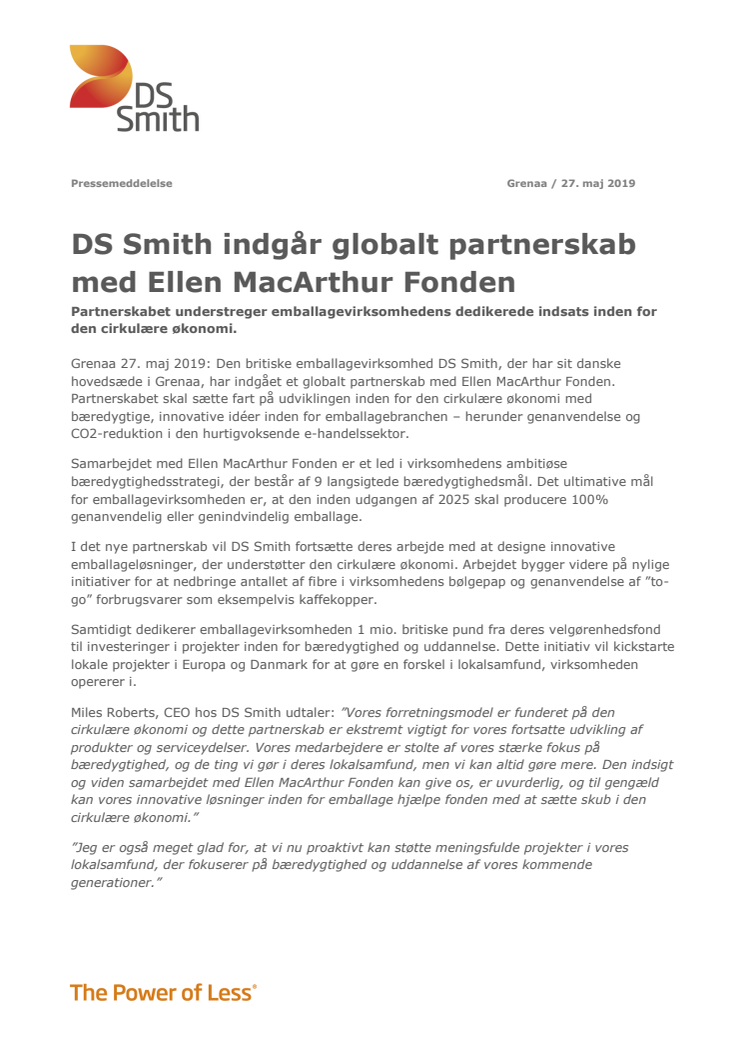 DS Smith indgår globalt partnerskab med Ellen MacArthur Fonden