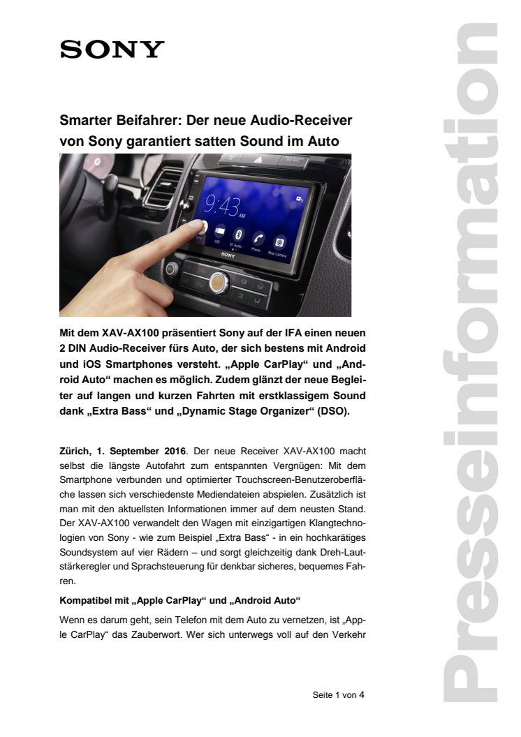 Smarter Beifahrer: Der neue Audio-Receiver von Sony garantiert satten Sound im Auto      