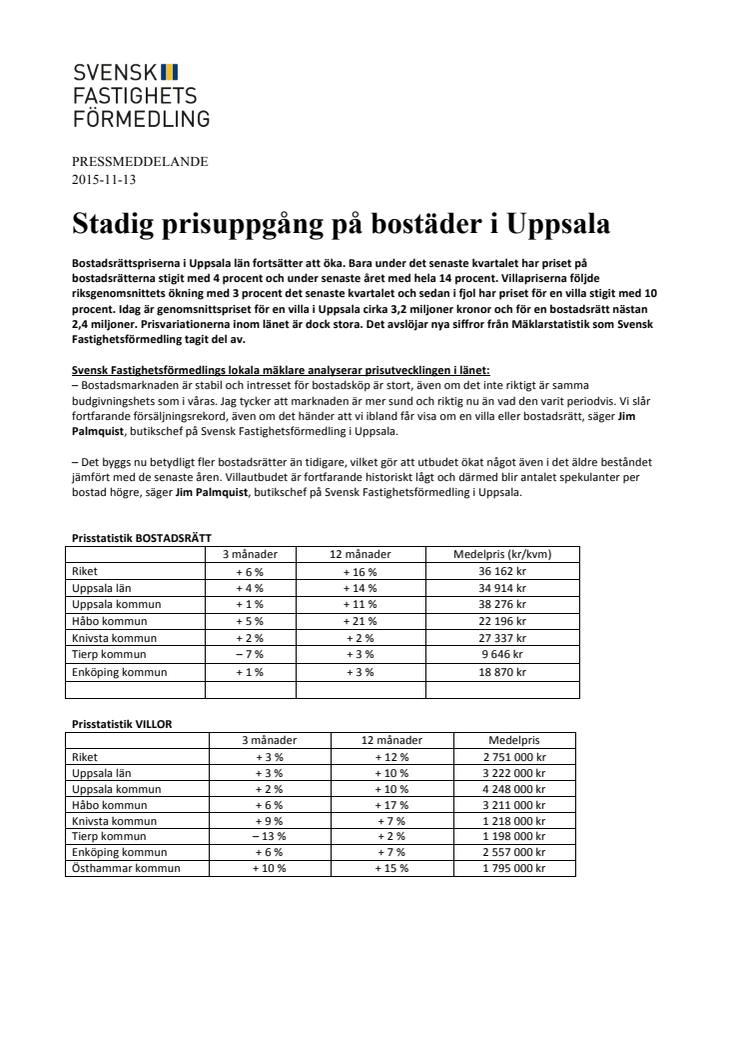 Stadig prisuppgång på bostäder i Uppsala 