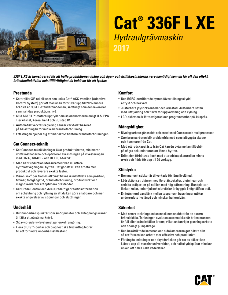 Produktbroschyr: Cat 336F XE hybridgrävmaskin