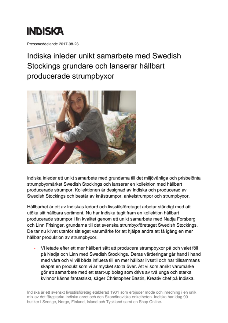 Indiska inleder unikt samarbete med Swedish Stockings grundare och lanserar hållbart producerade strumpbyxor