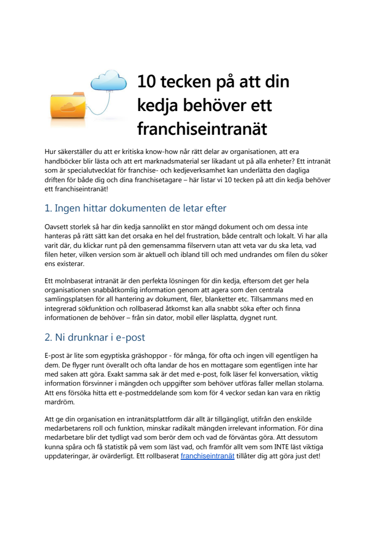 10 tecken på att din kedja behöver ett franchiseintranät